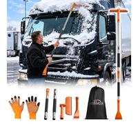 62" Long 3-in-1 Car Snow Brush, Ice Scraper With Squeegee for Truck SUV Car | 12 Extendable Gears, Thick Carbon Steel, 360° Pivoting Head, Efficient Snow Squeegee & Ice Scrapers for Car Windshield