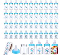 62 Pcs 3.5 Inch Baby Mini Milk Bottle Baby Shower Favor with 500 Adhesive Thank You for Showering Stickers, Small Plastic Candy Bottle DIY Gift for Boy Girl Newborn Baptism Party Decor (Blue)