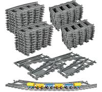 62 Pcs Classic City Train Tracks Set Include 24 Pcs Straight Train Track 2 Pcs Switch Train Tracks 36 Pcs Curved Train Track Compatible with Building Blocks Set