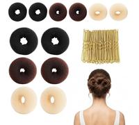 62 Pcs Hair Donuts for Buns, Brown Beige Hair Bun Donut Sets, 12 Hair Bun Donut for Buns with 50 Hairs Pins, Hair Bun Donut for Girls Kids Women DIY Chignon Hair Styles Dancer Ballerina