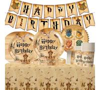 62 Pcs Magic Birthday Party Tableware Set, Kids Birthday Party Decorations, Hary Pot Tableware Includes Paper Plates, Napkins, Paper Cups, Tablecloth, Pull Flags (20 Guests)