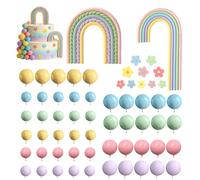 62 Pcs Rainbow Cake Decorations, Rainbow Cake Topper, with Pastel Cake Balls and Balloon Cake Topper, Cake Decorations for Birthday Party, Baby Shower, Unicorn Theme Celebrations