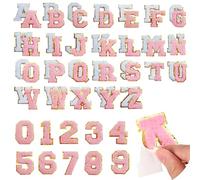 62 Pcs Self Adhesive Chenille Letter Patches and Numbers Stickers, A-Z Stick on Embroidered Letter Patches Numbers Patches for Clothes, Backpacks, Bags, Hats, Phone Case (Pink,White)