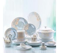 62-piece Porcelain Dinnerware Set, Stoneware & Ceramic Tableware, Includes Plates, Bowls, Soup Pot, Chinese Spoons & Chopsticks - Elegant Dining Essentials