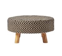 (62 x 62 x 30 cm) Black and Natural Footstool with Diamond Pattern