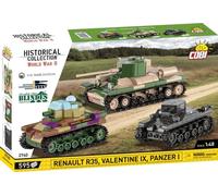 COBI 2740 Renault R35, Valentine IX, Panzer I HC:WWII Triple Tank Set 595pcs