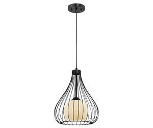 62051 One-Light Indoor Pendant, Matte Black Finish with Metal Cage and Frosted Globe