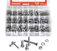 620PCS M4 M5 M6 Nut and Bolt Assortment Sets Heavy Duty, 304 Stainless Steel Hex Head Screw Assortment Kit, Outer Hexagon Machine Screws Bolts/Nuts/Lock Washers/Flat Washers Assortment Set
