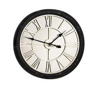 62Cm Dia Black/Cream Rustic Wall Clock W/Roman Numerals