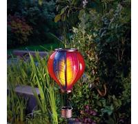 62cm Solar Power XL Rainbow Stain Cool Fiesta Realistic Flame Outdoor Hanging SMD LED Hot Air Balloon Lantern - Multicoloured Glass Effect Flaming Garden Light with Handle [Energy Class A+]