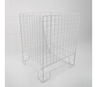 62cm Square Dump Bin Basket Collapsible Plastic Display Storage Bin for Retail White Polycoated Mesh 78cm High Adjustable Bottom Flat Pack Assembly