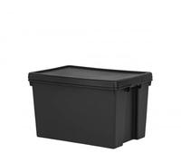 62L Litre Black Wham BAM Heavy Duty Recycled Re-Usable Plastic Storage Box Super Strong Impact Resistant Black Storage Boxes Stackable and Nestable Containers With Lid 59.5 x 40 x 37 cm (1)