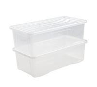62L Litre Crystal Clear Storage Container Under-Bed Organiser Plastic Transparent Storage Box with Lid For Shoes Medicine Garage Office Home & Kitchen Made in UK - Pack 2