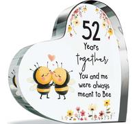 62nd Anniversary Plague Gifts for Husband Wife - Meant to Bee - Happy 52nd Wedding Anniversary Present for Partner, 100mm Acrylic Heart Keepsake for Fifty-Second Anniversaries
