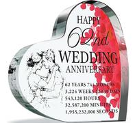 62nd Anniversary Plaque Gifts for Wife Husband - Happy 62nd Wedding Anniversary - I Love You Romantic Acrylic Heart Gift For Women Men, 100mm x 100mm Present For Couples Sixty-Second Anniversaries