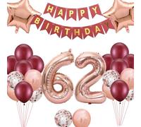 62nd Birthday Balloons, 62 Years Decoration Woman, Happy 62th Birthday Banner Foil Balloons Birthday Decoration, 62th Birthday Decoration Rose Gold for 62 Years Old Mother Women (62.)