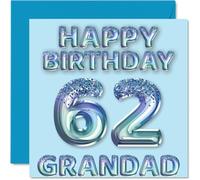 62nd Birthday Card for Grandad, Blue Glitter Party Balloons
