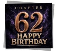 62nd Birthday Card for Her, Chapter 62 Purple Lightning | Striking CHAPTER 62 typography paired with dramatic purple lightning and gold-style lettering to celebrate her 62nd.