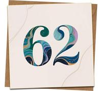 62nd Birthday Card for Him or Her - 145mm x 145mm Square - Luxury Marble Number Design - Blank Inside - Includes Kraft Envelope - For Mum Dad Husband Wife Friend