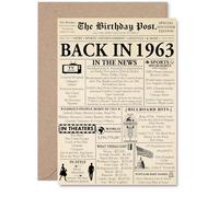 62nd Birthday Card for Women Men - Newspaper Back in 1963 - Happy 62 Birthday Cards for Brother Auntie Husband Sister Friend Cousin, A5 Bday Greeting Cards
