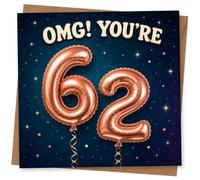 62nd Birthday Card, Funny Starry Balloon Design