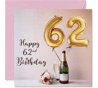 62nd Birthday Cards for Men Women - Balloons & A Bottle of Bubbly - Happy Birthday Card for 62 Year Old Man Woman Uncle Grandma Friend Auntie, 145mm Bday Greeting Cards