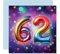 62nd Birthday Cards for Men Women - Rainbow Foil Balloon - Happy Birthday Card for 62 Year Old Man Woman Grandma Grandad Nan Sister, 145mm Bday Greeting Cards