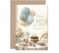 62nd Birthday Cards for Men Women - Rustic Birthday - Happy Birthday Card for 62 Year Old Man Woman Uncle Dad Nanny Cousin, 5x7 Inch Bday Greeting Cards