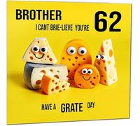 62nd Brother Birthday Card - Cheese Pun Funny Brothers Birthday Card for 62 Year old Sixty Two, Sixty Second