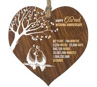 62nd Wedding Anniversary Wooden Heart Plaque, Dark Wood Sign Keepsake, Celebrate Anniversary Wife Husband Boyfriend Girlfriend, Plaque with Quotes Gifts from the Kids