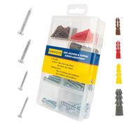 62pc Wall Anchors & Tapping Screws Assortment with Storage Carry Case - Mixed Sizes for Brick, Block, Concrete & General DIY Fixings (62pc - Screws & Plugs)