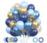 62pcs 12 Inch Blue and Gold Balloons, Thick Latex Light Blue Metallic Gold Helium Confetti Balloon Kit, Navy Balloons Happy Boy Birthday Party Anniversary Baby Bridal Shower Wedding Decorations