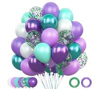 62pcs 12 Inch Mermaid Party Balloons set, Latex Helium Confetti Purple White Teal Metallic Green Balloons Kit, Girls Mermaid Birthday Balloon Under The Sea Party Baby Shower Wedding Decorations
