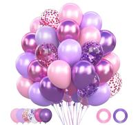 62pcs 12 Inch Pink and Purple Balloons, Thick Latex Rose Purple Retro Metallic Pink Helium Confetti Balloons Kit, Unicorn Balloon Happy Girl Birthday Party Anniversary Baby Shower Wedding Decorations