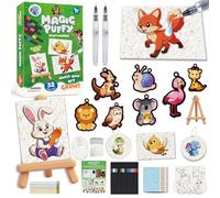 62Pcs Art Crafts Kit for Kids, 3D Aqua Puffs Magic Foam Texture Magic Painting Set for 3 Old, Creative Gift for Girls & Boys DIY Keychains for Children's Birthday Presents Toy Ages 4-10 (Animal)