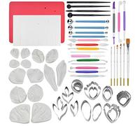 62pcs Gumpaste Flowers and Leaves Fondant Tool Leaf Tool Kit Gum Paste Flower Cutter Set Stainless Steel Flower Cutter Silicone Molds Foam Pad Veining Board Ball Tools Modelling Tools Brushes