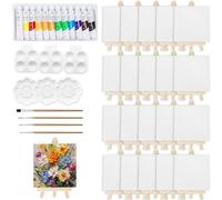 62PCS Mini Canvas and Easel Set,Sip and Paint Kit for Adults Kids,20pcs Small Canvases for Painting,with 12 Colors,4x4 Inches Canvas, Paint Brushes,PaintPalette,for Kids and Artists Art Party