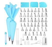 62pcs Piping Set, 48 Stainless Steel Nozzles & 2pcs Silicone Piping Bags, Reusable Cake Decorating Kit for DIY Pastry Decorating