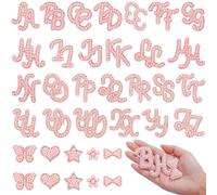 62Pcs Self Adhesive Pearl Letter Patches (A-Z) Number Patch 0-9 Glitter Pearl Letter Patches Rhinestone Applique for DIY Clothes, Bags, Shoes Pink