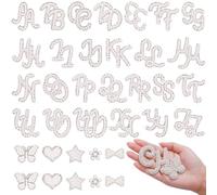 62Pcs Self Adhesive Pearl Letter Patches (A-Z) Number Patch 0-9 Glitter Pearl Letter Patches Rhinestone Applique for DIY Clothes, Bags, Shoes White