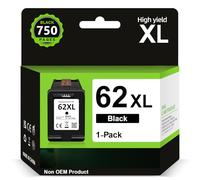 62XL High Yield Black Ink Cartridge 750 Pages, Replacement for 62 Black Ink Cartridge Original, 62 Ink Cartridge Black, Printer Ink 62 XL for OfficeJet 200 250 5742 5740, Envy 7640 5540 5640 5646