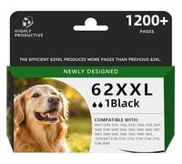 62XXL Ink Cartridges Black Compatible for HP 62 Black Ink Cartridge High Yield for Ink 62 XL for Envy 5540 5640 5660 7640 7643 7644 7645 OfficeJet 5740 5745 8040 (1 Black)