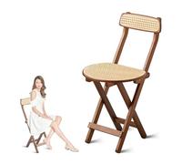 63.5 cm Bamboo Folding Stool with Backrest, 68.6 cm Adjustable Bar Chair, Rattan Seat for Kitchen, Space-Saving Design, Lightweight & Portable, 100 kg Capacity