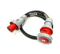 63 Amp Plug to 125 Amp Socket 5 Pin Three Phase 415V IP67 Adaptor - PCE Red - Heavy Duty H07RN-F Rubber Cable - 63A-125A 3 Phase Adapter Converter Lead (5 Metre)