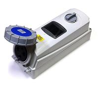 63 amp switched interlock 3 pin socket with din rail for MCB RCD etc 220V - 250V IP67 2P+E waterproof blue single phase interlocked connector 63A