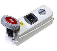 63 amp switched interlock 4 pin socket with din rail for MCB RCD etc 380V - 415V IP67 3P+E waterproof red triple phase interlocked connector 63A