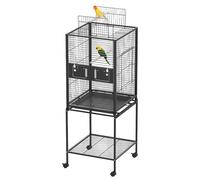 63 Inch Bird Flight Cage, Bird Cage with Wheels, Wrought Iron Standing Large with Rolling Stand for Cockatiels Pet Parrot Parakeet Lovebird Canary Finch Black
