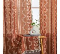 63 Inch Length Boho Floral Curtains, Terracotta Burnt Orange Pattern Light Filtering Sheer Drapes, Vintage Farmhouse Curtains for Living Room Bedroom Kitchen 2 Panel Set