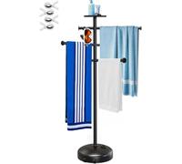 63 Inch Pool Towel Rail with Wheels for Indoor and Outdoor Use, Towel Rail with Storage Compartment, 6 Adjustable Rods, Hot Tub Accessories, Freestanding Towel Rail for Pools, Spas, Hot Tubs