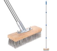 63 Inch Stainless Steel Wire Broom, Deck Scrub Brush with Long Handle Mental Floor Scrubber Wire Deck Brush for Cleaning Moss, Tough Stains on Concrete, Garden, Garage, Patio, Swimming Pool
